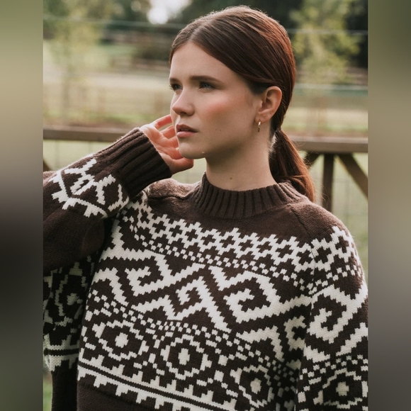Brunette The Label Sweaters - NWOT Brunette The Label Chestnut Brown Fair Isle Sweater S/M